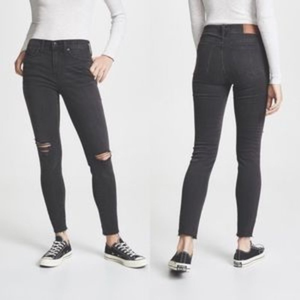 Madewell 9" High Riser Skinny Skinny Jeans Faded Black Distressed 25T